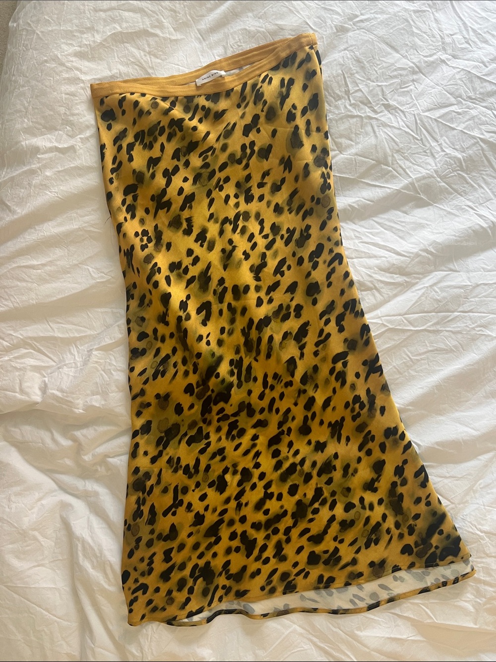 Anine Bing Leopard Satin Slip Skirt in Mustard and Black